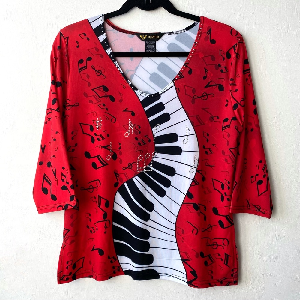 Gorgeous Valentina Vibrant Red Music Piano Embellished Top size Small